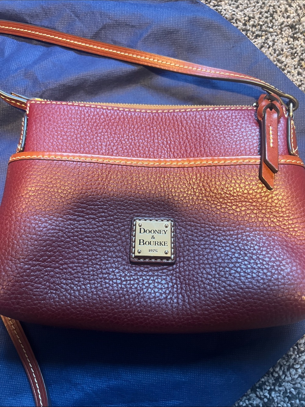 Dooney & Bourke Pebble Leather Crossbody in Wine with Tan Trim